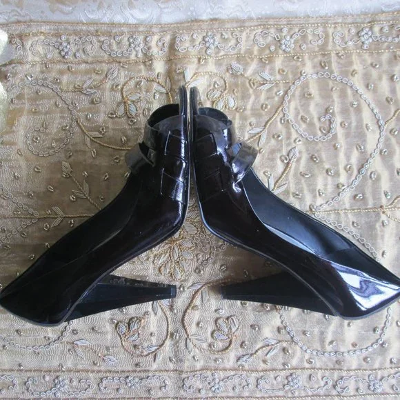 NINE WEST BLACK PATENT DOUBLE BAND PEEP-TOE HEELS – 7M - Picture 5 of 15